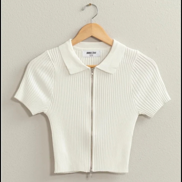 TWIK-White Women's Crop Top Zipper two way - Picture 2 of 6